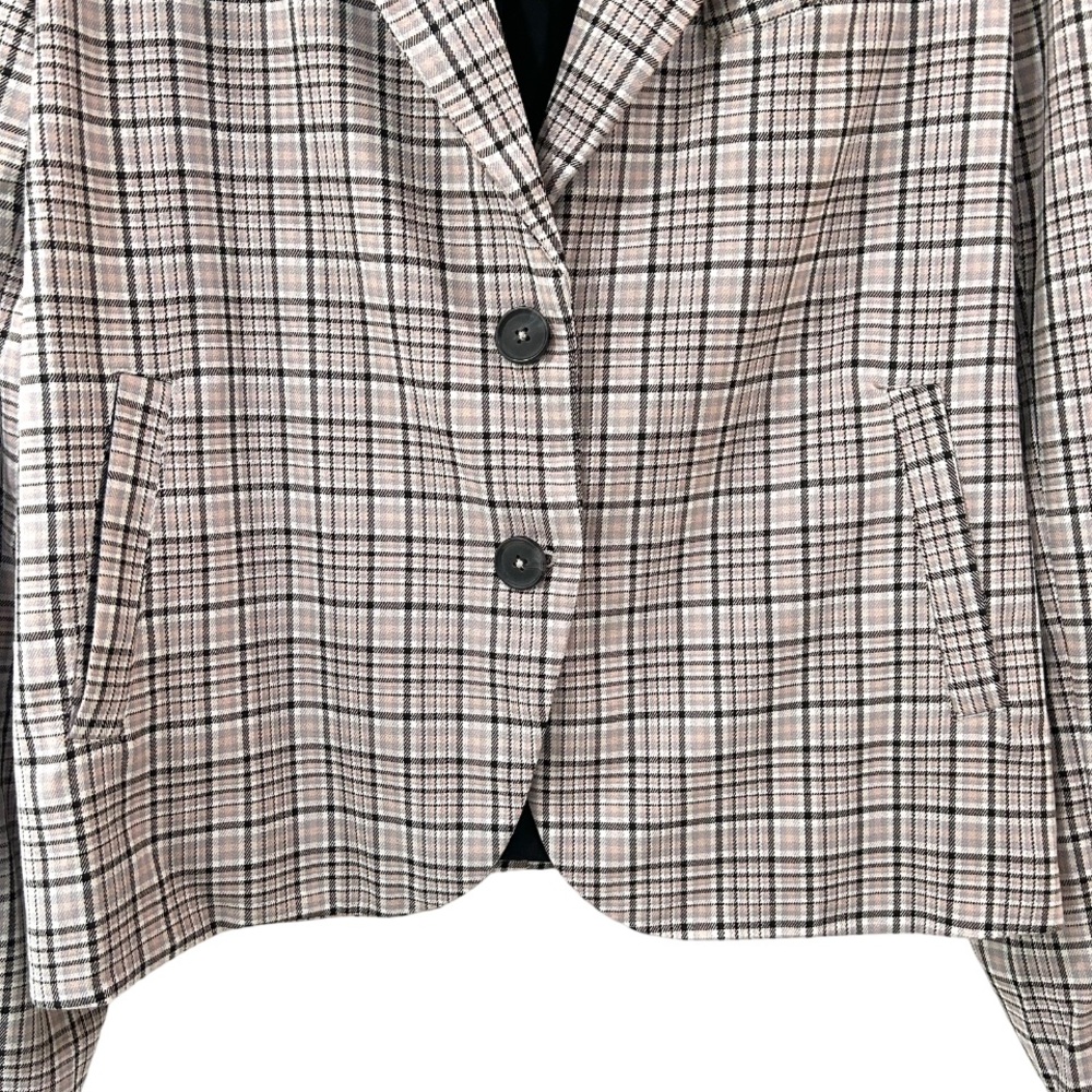 We the Free People Cali Plaid blazer M black grey pink Boxy Single Breasted - Picture 9 of 15